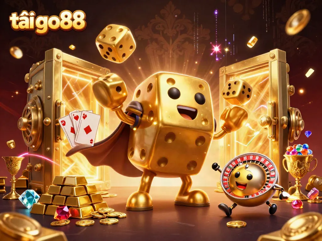 Play and win exciting games at tải go88, showcasing gold dice action and casino atmosphere.
