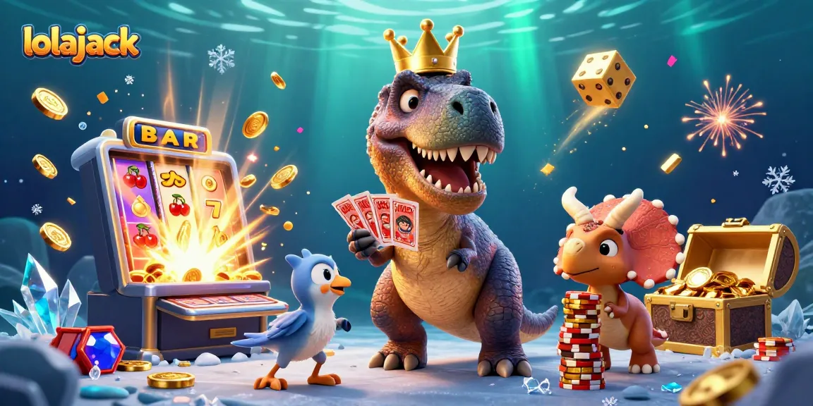 Engage with the exciting world of lolajack by spinning slots with a T-Rex and friends!