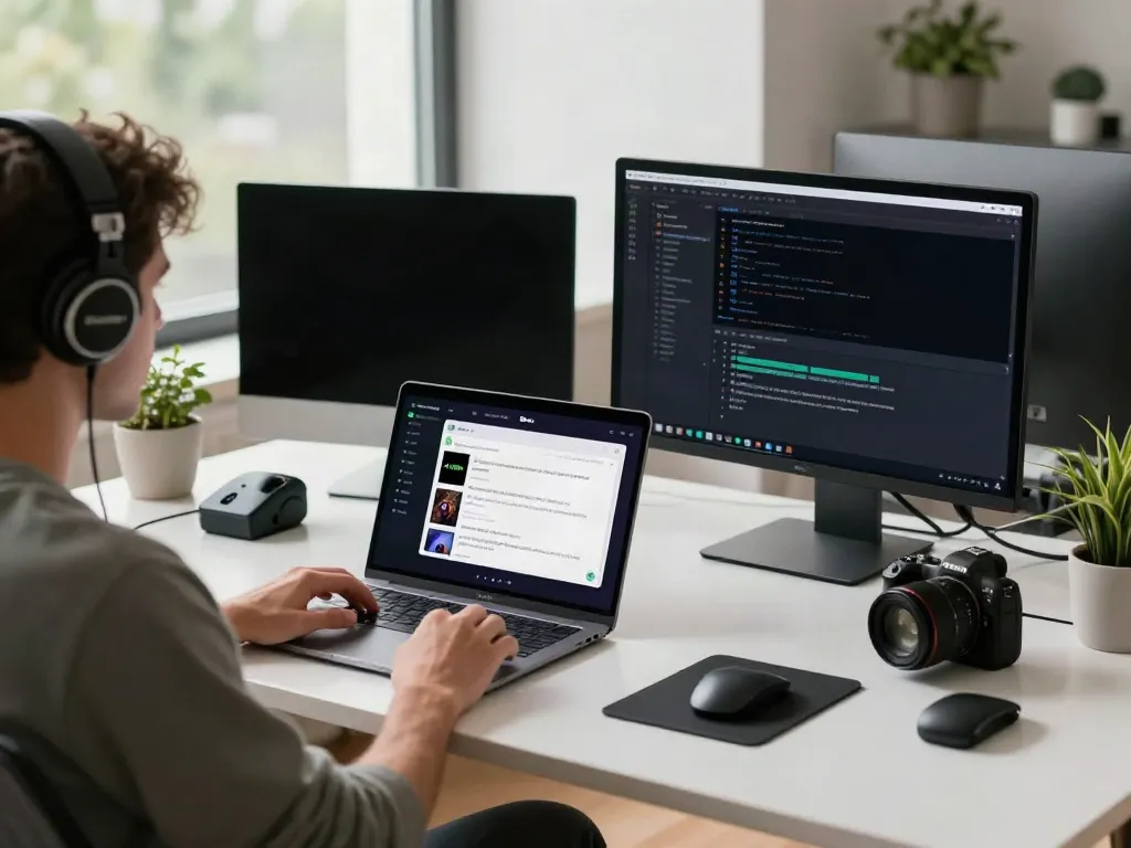 Developer working on spotify cracked for ios app interface in a modern workspace.