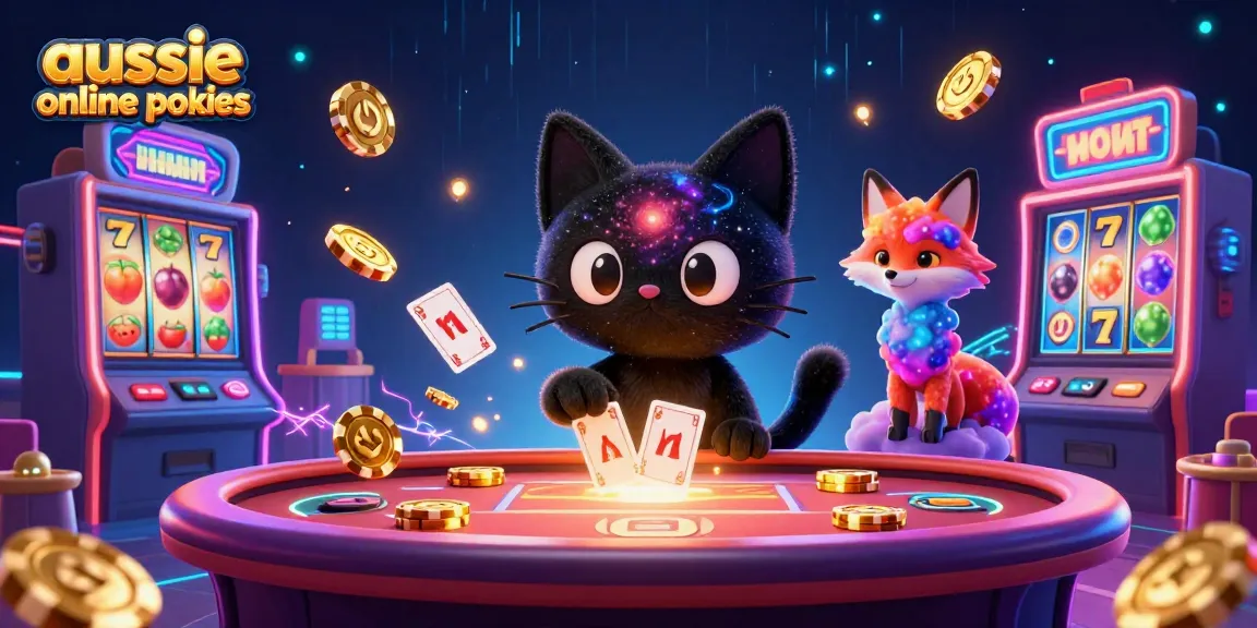 Engage with aussie online pokies featuring a cosmic cat and colorful fox amidst thrilling slot reels.